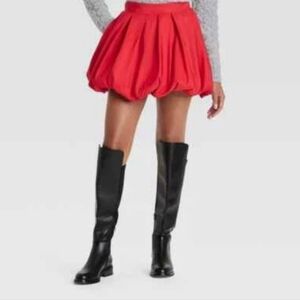 A New Day Bubble Hem Mini Skirt Midweight Woven A-Line Red Size Medium